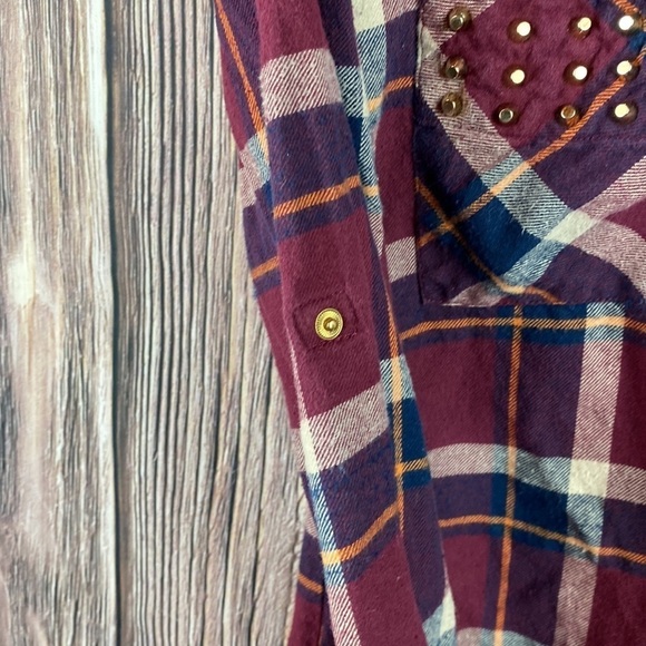 Audrey 3 +1 Maroon Flannel Cotton Button Down- Size Small - Picture 8 of 13